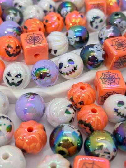 15 piezas de cuentas de muñeca con cara de bruja de Halloween - Surtido de cuentas acrílicas DIY para hacer joyas, pulseras, collares, encantos de teléfono, llaveros y encantos de bolso - Suministros de artesanía con tema de fiesta