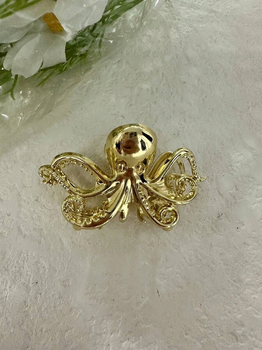 1pc Small & Large Size Women Gold Starfish, Shell, Conch Design Elegant Fashion Metal Hair Claw Clips, Suitable For Women Beach Vacation Hairstyle, Holiday Gift Hair Accessories Beach Hair Clips Vacation Hair Clutch - Octopus Claw Clamp - View 1