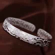 925 Sterling Silver Floral Bracelet – Vintage Open Bangle With Gorgeous Carvings, Perfect For Every Occasion