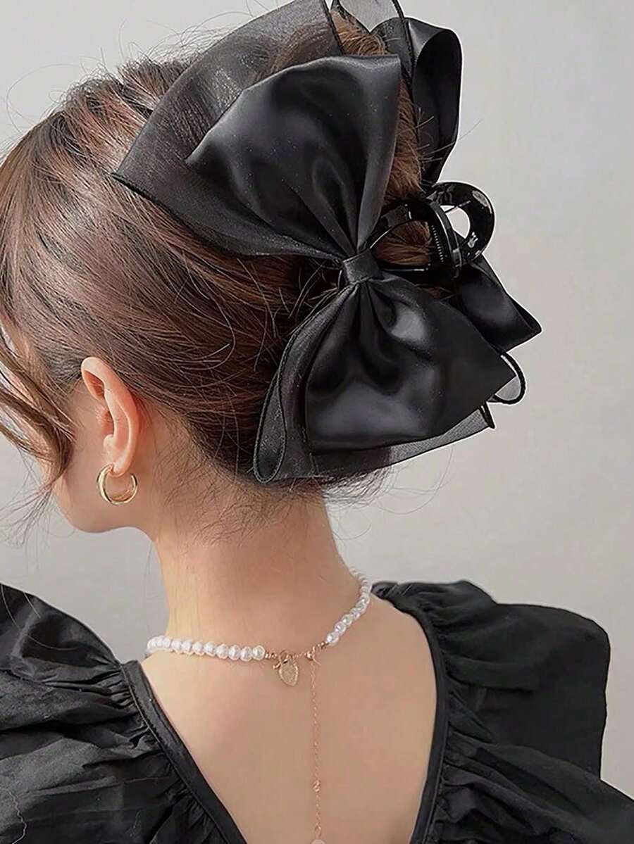 1 件甜美网状蝴蝶结大发夹，适合日常和派对使用情人节情人爪夹发夹发夹发夹发夹发夹 - 香檳色 - 查看 1