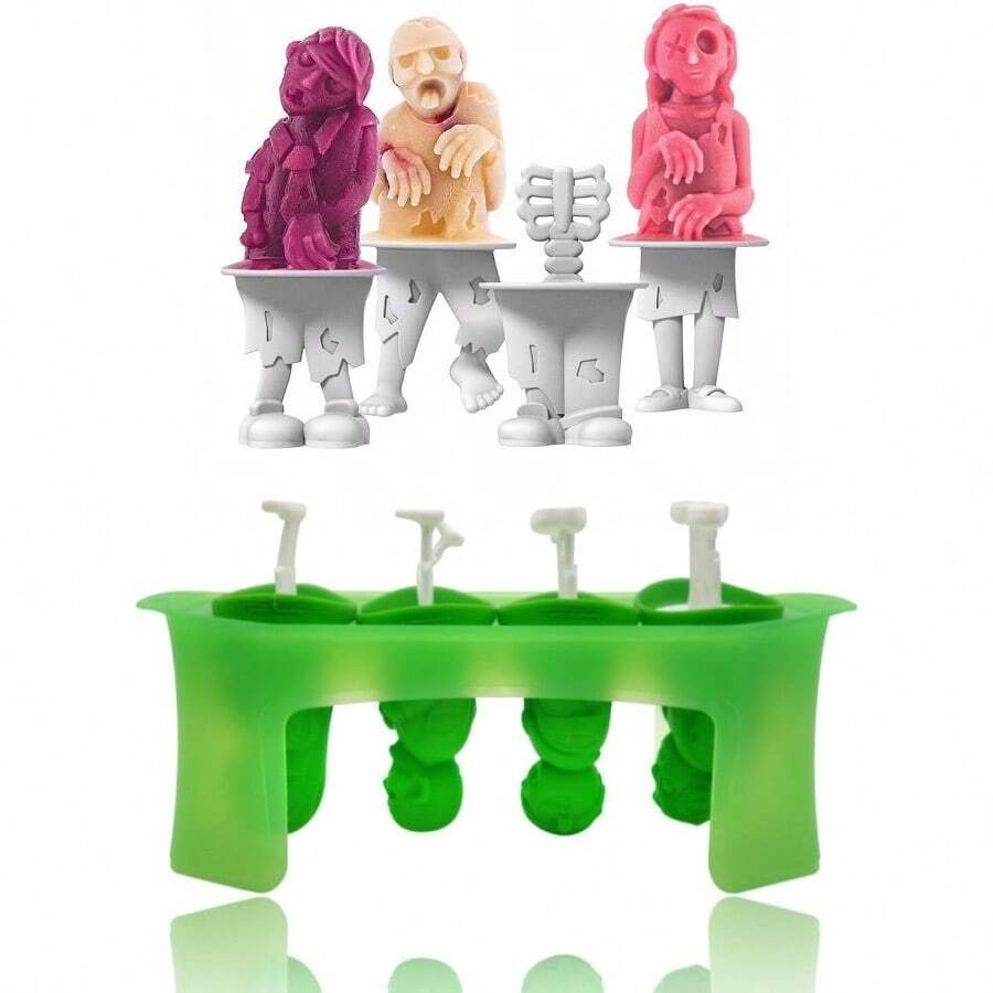 EOPZombie Popsicle Mold Set 4 Pieces Homemade Silicone Popsicle Maker Kid Easy Release Ice Cream Molds Reusable DIY Pop Molds  Zombie - 綠色 - 查看 1