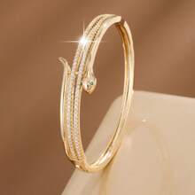 1pc Elegant Snake Shaped Artificial Zirconia Inlaid Women Bracelet
