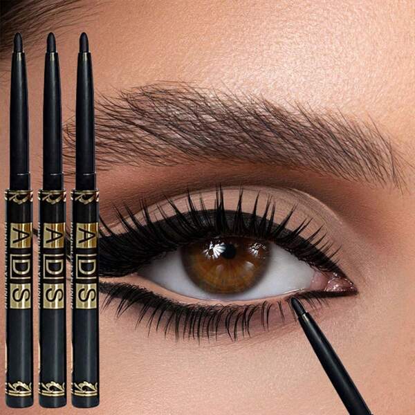 3Pcs Waterproof & Sweat-Proof Black Eyeliner Pencil - Long-LastingSmudge-Proof For Bold Eye Makeup, Easy Glide Formula For Perfect Eye Wings - Black