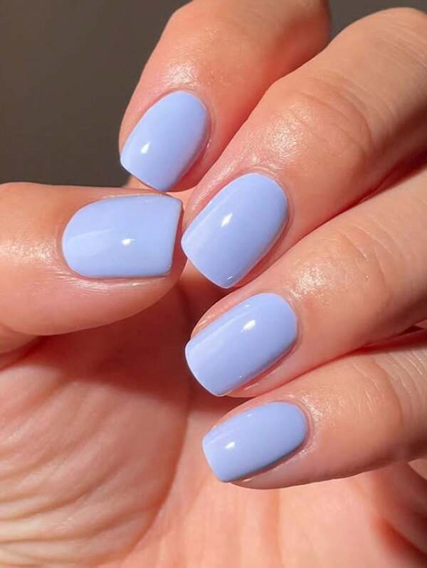 24pcs Light Blue Square Short Classic Minimalist French Style Full Coverage Press-On False Nails For Party, Date And Back To School Daily Wear