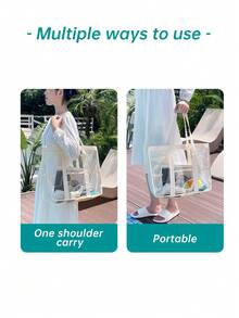 1个旅行游泳沙滩包，大容量多功能防水洗漱化妆品透明手提包果冻手提包便携式游泳包运动包，适合运动、健身、锻炼、旅行、度假，男女通用，旅行必备耐用游泳包防水游泳包沙滩包 - 彩色 - 查看 10