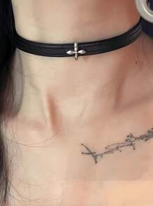 1pc Gothic Metal Cross Leather Choker