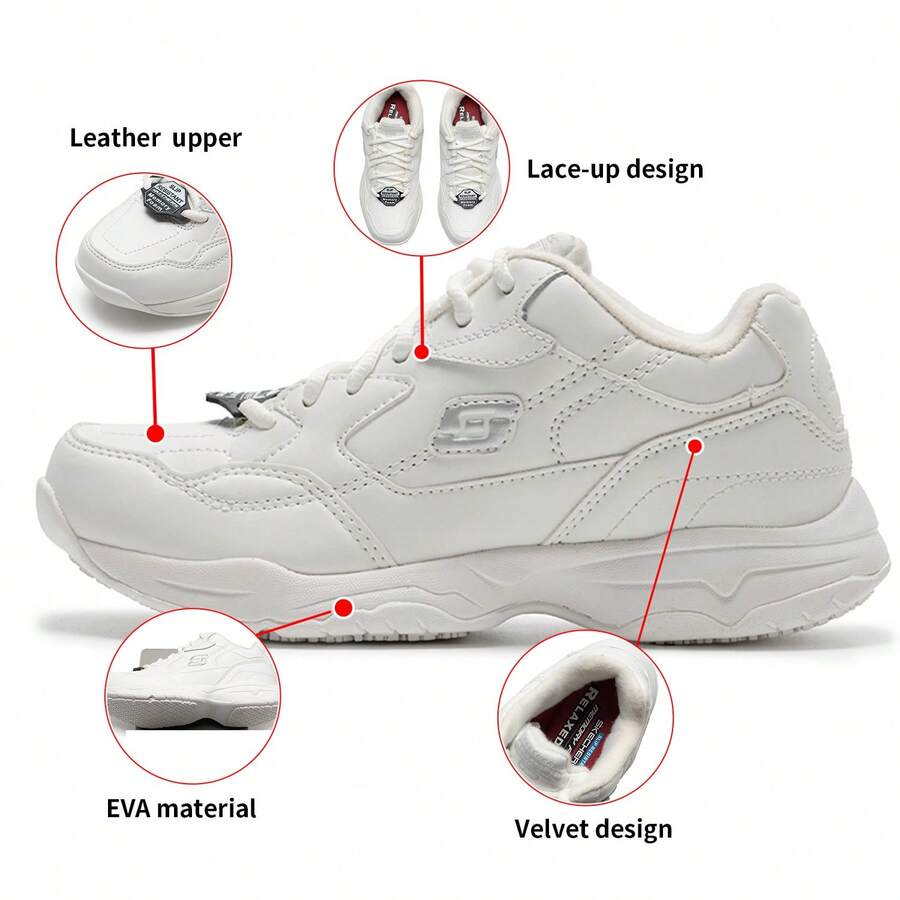 Skechers Giày thể thao nữ thoải mái có đệm, giày du lịch ngoài trời buộc dây dòng WORK dành cho nữ, 76555-WHT - trắng - Xem 1
