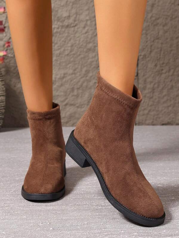 Retro französischer Chic Mode Veloursleder Ankle Boots für Frauen, Plateauabsatz, hochwertig, Herbst, Winter, Übergang, vielseitig, bequeme Stiefel