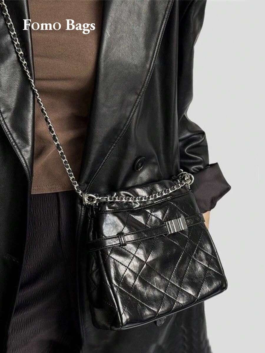 Bolso de hombro y cruzado de diseño de nicho con cadena de rombos estilo francés, bolso de cubo versátil y de moda para ir al trabajo, bolso de hombro y axila de estilo japonés