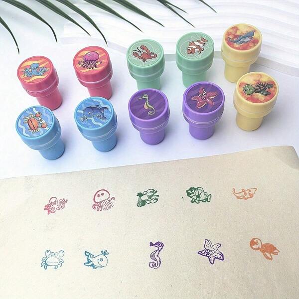 20pcs Ocean Life Animal Stamp Set - Plastic Sea Turtle And Ocean Life Stamps With Vivid Underwater Designs, For Party Favors, Scrapbooking Decorations, Birthday Gifts And Themed Celebrations, Stamp Decorations, Scrapbooking Supplies, Gag Gifts, Durable Plastic, Halloween, Christmas
