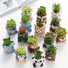 1pc Super Cute Cartoon Animal Succulent Planter, Ceramic Adorable Succulent Pot, Unique Indoor Desktop Decor Planter, Suitable For Succulent Planting, Desktop Decoration, Home Decor, Plant Cultivation - Multicolor - View 8