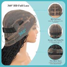 Full Lace Boho Braided Wigs Women 360 Lace Front Box Braided Wigs, Black Premium Synthetic Knotless Braid Wig 36, Wig Styles KPND - 黑色方塊波西米亞風 - 查看 2