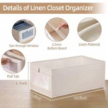 1PC Beige Covered Clothing Storage Box, Fabric-Covered Foldable And Visible Window Clothes Storage Box For Wardrobes, Household Drawer-Style Jeans Organizing And Storage Box - Beige With Lid - View 2