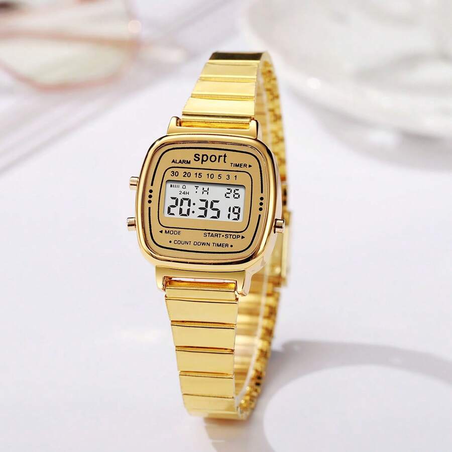 1pc Women's Multi-Function Electronic Watch, Colorful Week Calendar, Fashion Steel Band Wristwatch