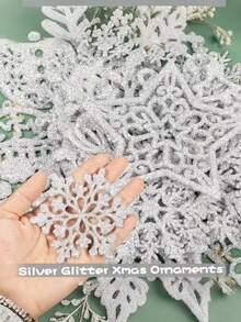 20 szt. - wiszące ozdoby choinkowe - 20 szt. srebrnych, brokatowych bałwanków w kształcie reniferów, ozdoby świąteczne w kształcie płatków śniegu na święta Bożego Narodzenia, Nowy Rok, zimową krainę czarów, zimowe dekoracje bożonarodzeniowe, artykuły na przyjęcia domowe.