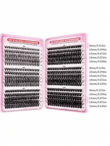 570/540片装簇状假睫毛套装，30D/40D/50D/60D/80D/100D混合合成短毛貂毛假睫毛，0.07mm卷度，9-16mm长度，包含自然款睫毛，3D俄罗斯卷度，适合初学者，可重复使用，适合居家佩戴，单根假睫毛，适合旅行、日常佩戴（适合初学者）、婚礼、约会、派对、节日等场合，非常适合作为圣诞节/万圣节/礼物睫毛套装。