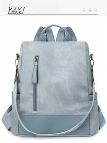 Women's High-End Anti-Theft Backpack; Latest Women's Personalized Casual Soft Leather Backpack; Large Capacity Expandable Multi-Function Travel Backpack; Multi-Purpose Bookbag - Baby Blue - View 1