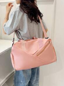 新款大容量多功能旅行包，奶牛印花，斑马印花，字母，棋盘格，豹纹，男女通用，学生，时尚休闲包，情侣旅行包，情人节礼物，旅行背包，夏季，随身携带，过夜包，行李箱，带鞋隔层，可折叠，可扩展，多功能，拉链，商务旅行，旅行度假，背包，返校，行李旅行度假包行李箱旅行必需品女士旅行包 - 粉色 - 查看 2