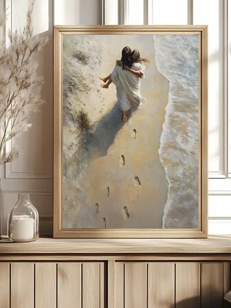 1件现代版《他背着我》、耶稣基督肖像、油画、上帝壁饰、沙滩上的脚印、沙滩上的耶稣、对他的信仰、女人触摸耶稣、治愈、耶稣的衣裳下摆、受信仰启发、神圣、做得好、耶稣基督肖像、油画、耶稣微笑、受信仰启发的艺术、天堂、福音艺术、卧室装饰