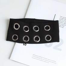 Diadema elástica ancha con ojales huecos para chica punk, metal elástico, rock steampunk para deportes, accesorios para el cabello - Blanco - Ver 7