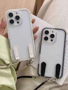 Apple Smart Fashion Phone Case With Lanyard Strap, Aluminum Alloy Ring. This High-End Phone Case With Lanyard Features A 3-In-1 Thick And Durable Material, Compatible With IPhone, With Water-Resistant, Shock-Proof, Drop-Proof And Scratch-Resistant Protection. - Black - View 7