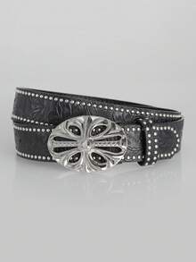 1 件经典女士压花腰带，西部牛仔腰带扣波西米亚风格腰带金属扣个性化时尚，男女通用街头时尚 Y2K 腰带，适合搭配牛仔裤，适合男士女士，是送给家人和朋友秋季、秋季、万圣节的理想礼物 - 黑色白K扣 - 查看 3