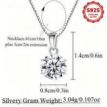 925纯银1件经典亮白色4爪圆形切割方晶锆石镶嵌吊坠精致项链优雅品质女锁骨链项链惊喜日常饰品礼物