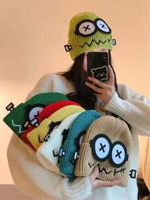 1 件女士趣味机器人针织帽，时尚百搭无檐帽，适合外出和派对，秋冬季 - 多色 - 查看 2