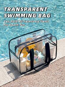 1个旅行游泳沙滩包，大容量多功能防水洗漱化妆品透明手提包果冻手提包便携式游泳包运动包，适合运动、健身、锻炼、旅行、度假，男女通用，旅行必备耐用游泳包防水游泳包沙滩包 - 彩色 - 查看 4