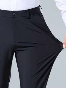 Men's Business Casual Stretch Pants, Lightweight For Summer. Wrinkle-Resistant, Machine Washable. Formal Suit Pants, Ideal For Golf, Men's Suit Trousers. - Black - View 7