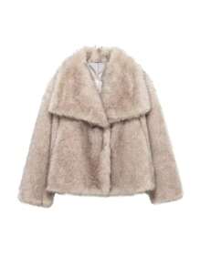 Seelio 秋冬新款厚人造毛领人造毛内衬中长款时尚皮草大衣