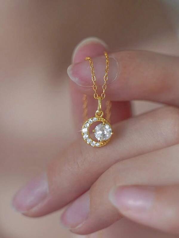 قلادة القمر الأنيقة قطعة واحدة، قلادة قمر هلالي من الفضة الإسترليني عيار 925 مرصعة بالزركونيا المكعبة، مناسبة للنساء، هدية للمناسبات والاعترافات