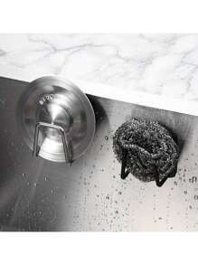 1pc Stainless Steel Sink Sponge Rack, Stainless Steel Storage Rack - Strong Adhesive Self-Adhesive Drying Rack, Kitchen Sink Drain Drying Rack, Cleaning Sponge Rack Hooks, Stylish Bathroom Accessory
