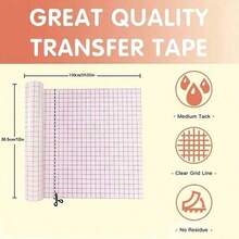 1 Roll Transfer Tape, Suitable For Vinyl Stickers, Labels, Window Decals - Grid Aligned, Transparent, Medium Tack, Red