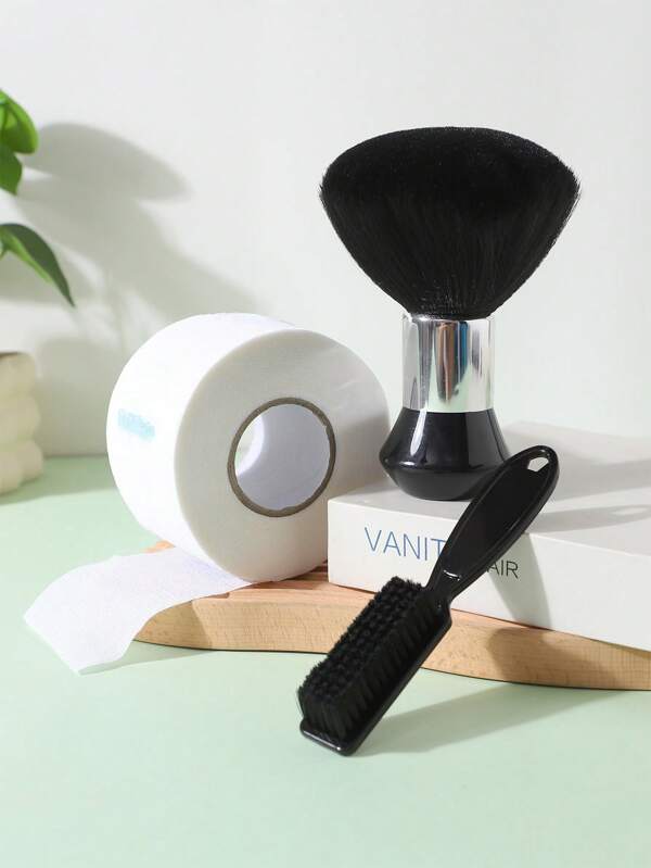 3 PiecesAnti-Falling Hair Kit: 100 Disposable Barber Neck Strips (Soft Anti-Itch) + 2-In-1 Nylon Brush (Clipper Cleaner & Beard Styler) + Ultra-Soft Fiber Duster For Face & Neck - Stop Itching & Mess, Salon & Home Barber Essentials