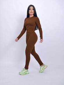 Leggings And Long Sleeve Top Set - 棕色 - 查看 2