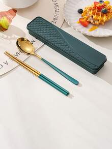 3pcs/4pcs Stainless Steel Cutlery Set, Spoon Fork Chopsticks, Student Outdoor Travel Portable Tableware With Storage Box - Multicolor - View 15