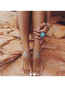 Cavigliera boho, catena per piedi, braccialetto da caviglia estivo, ciondolo in pietra blu cava, sandali senza scarpe, gioielli per piedi da spiaggia, all'ingrosso A007