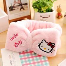 Sanrio Sanrio Headband, Korean Style Makeup Facial Mask Hair Cover, Cartoon Cute Cat Ear Bow Hair Hoop For Women, Beauty Wash Face Hair Band