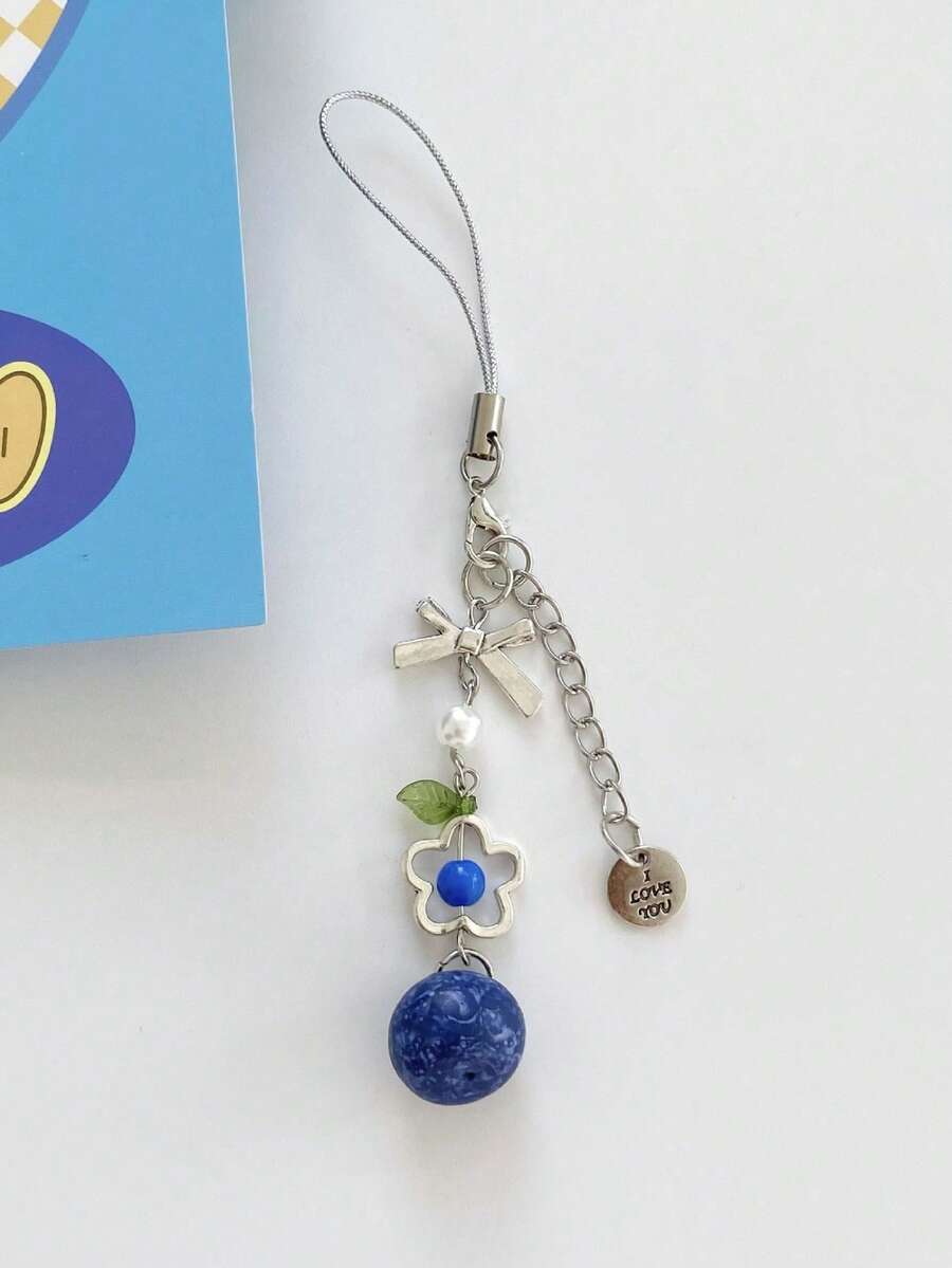 New Summer Original Design Simulated Blueberry Sweet Blueberry Phone Chain Fruit Phone Charm Jewelry, Girly, Phone Charm, Phone Lanyard, Phone Pendant, Earphone Pendant, Bag Charm - Blue - View 1
