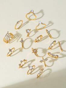 12/13/17/24/29/36件/套夏季优雅银戒指，波西米亚风，适合女士日常佩戴、海滩度假、旅行、母亲节、情人节、圣诞节、万圣节、礼物 - 彩色 - 查看 6