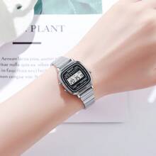 1件装女士多功能电子手表，彩色星期日历，时尚钢表带腕表 - 銀色 - 查看 4