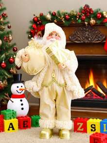 1pc-Standing Santa Claus Statue, Santa Figurines Christmas, Merry Christmas Figure Decorations, Xmas Gifts Santa Claus Figurines Christmas Figure Decorations, Christmas Indoor Ornament, Christmas Gift, Handmade Santa Claus Statue With Gift Bag And Present, Suitable For Home, Office Desk, Christmas Party Decorations, Holiday Party Home Decor, Gift Party Centerpiece(Gold)
