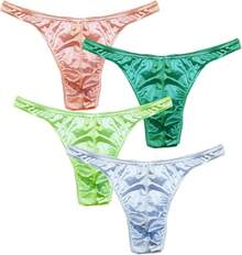 Men's Satin Stretch Support Wide Waistband Satin Briefs Thong G-String 4 Pcs/PackChristmas C8QJ - Quần lót dây kiểu 8 - Xem 1