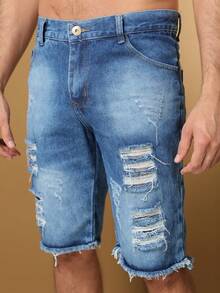 Kit 2 Men's Bermuda Shorts Destroyed Washes - Màu xanh lam - Xem 4