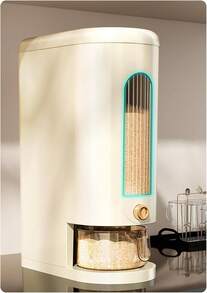 22LB Rice Dispenser, Large Grain Container Storage With Lid Measuring Cylinder Household Cereal Dispenser Bucket For Kitchen Soybean Corn (Beige-22lb),10543468