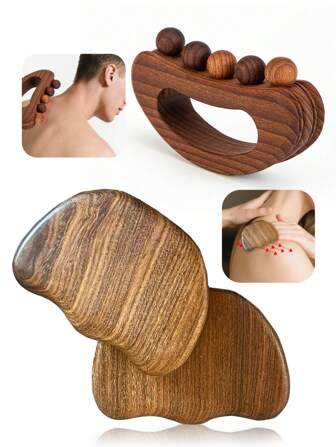 1 pièce/2 pièces Outils de massage Gua Sha en bois pour la tête, le visage, le dos, le cou, les épaules, les membres, ensemble de rouleaux de massage par acupression