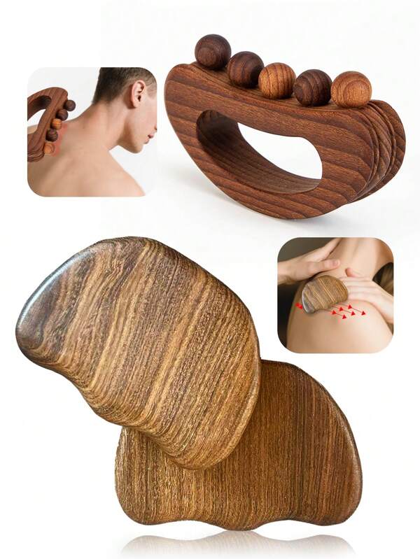 1 pezzo/2 pezzi Set di strumenti di massaggio Gua Sha in legno per testa, viso, schiena, collo, spalle, arti, rullo per agopressione, Gua Sha, drenaggio linfatico, cellulite, grattaschiena, scuola, ritorno a scuola, viaggio, elementi essenziali da viaggio, articoli per la casa, spa, strumento per massaggio, massaggio, massaggiatore, spa