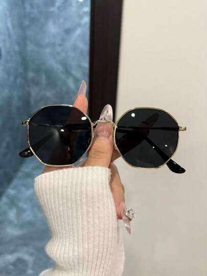 1 pièce Lunettes métalliques polygonales rétro classiques unisexes, convenant pour les voyages, les vacances, la conduite