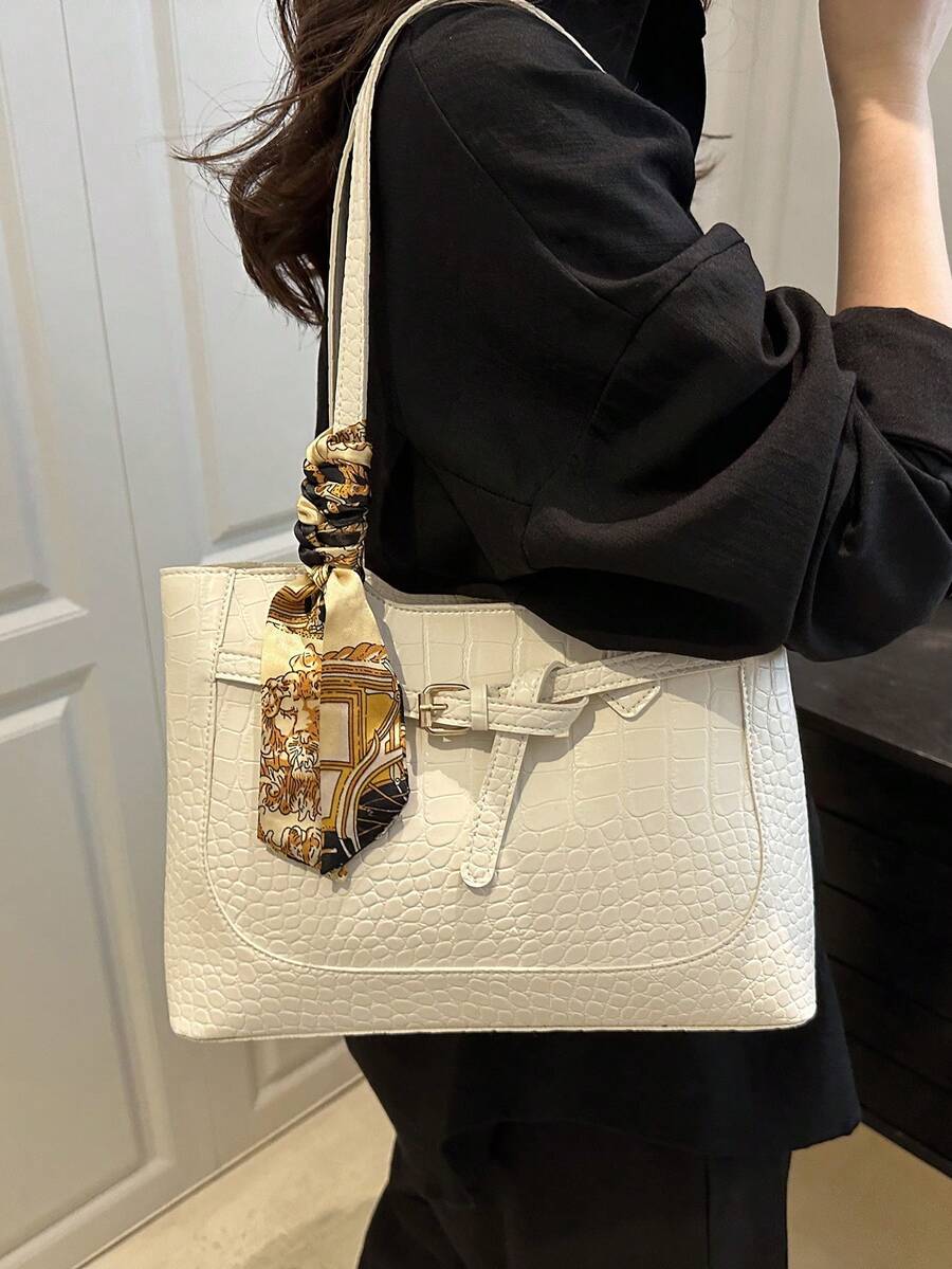 1 pieza Bolso de hombro de mujer de unicolor y de lujo, versátil - Blanco - Ver 1